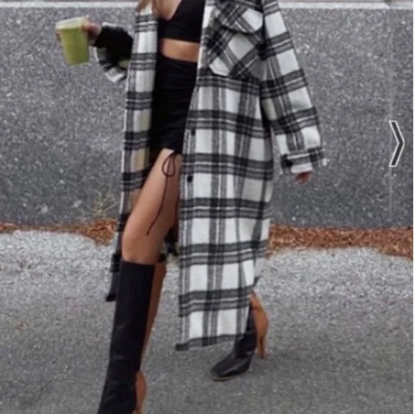 Storets Plaid Maxi Coat Cream and Black- NWOT - Picture 2 of 8